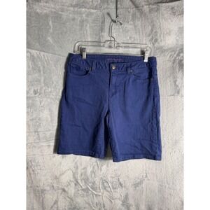 Michael Kors Womens Blue Denim Shorts Gold MK Logo Medallion Size 8